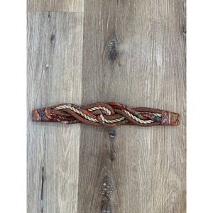 Leather Shop Braided Rope Belt Womens M Brown Boho Vintage Stretch Cinch Paisley